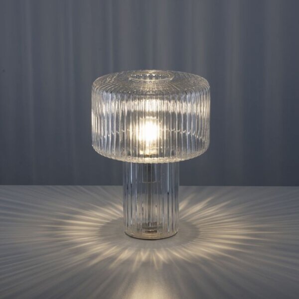 Lampe de table décorative verre strié E27 35 cm champignon rond