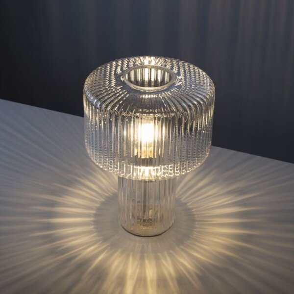 Lampe de table décorative verre strié E27 35 cm champignon rond