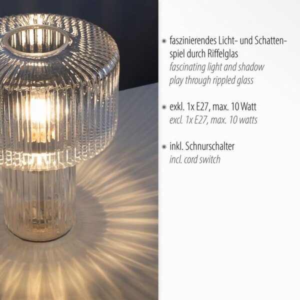Lampe de table décorative verre strié E27 35 cm champignon rond
