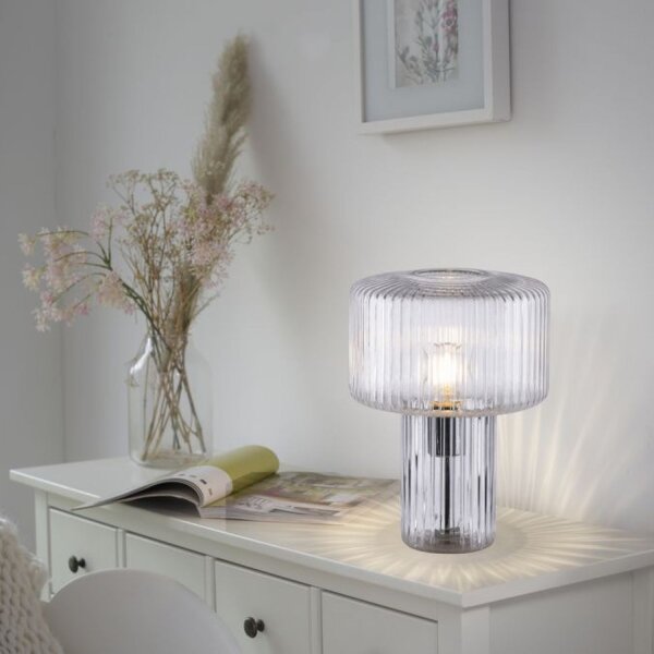 Lampe de table décorative verre strié E27 35 cm champignon rond