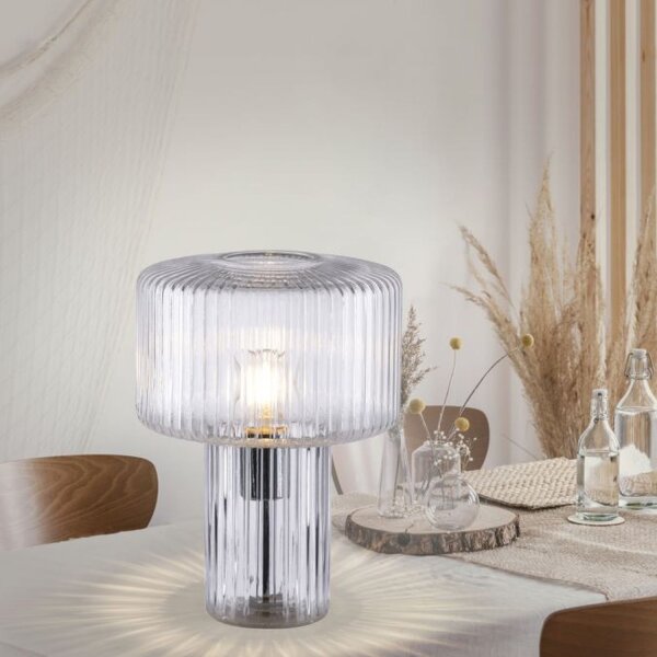 Lampe de table décorative verre strié E27 35 cm champignon rond
