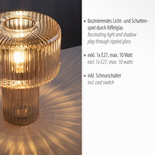 Lampe de table verre en ambre E27 35 cm champignon rétro