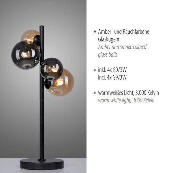 Lampe de table gris fumée ambre 48 cm G9 3000 K verre