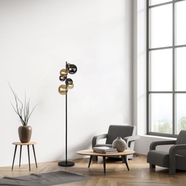 Lampadaire gris fumée ambre verre 155 cm G9 2100 lm