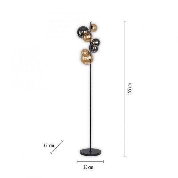 Lampadaire gris fumée ambre verre 155 cm G9 2100 lm