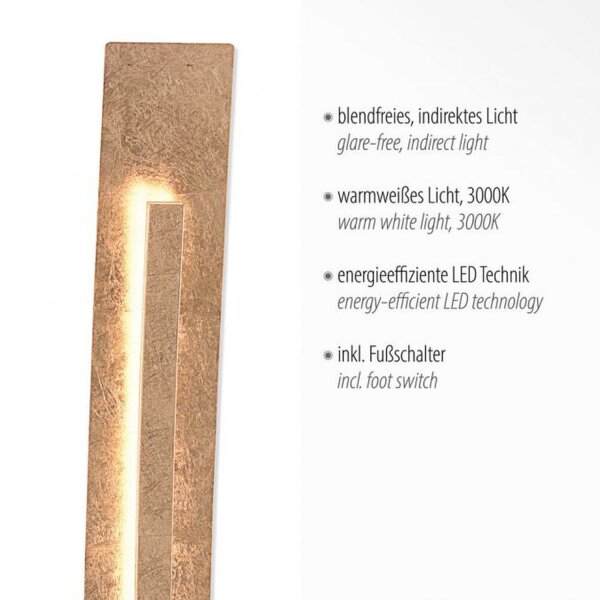 Elégant lampadaire LED blanc chaud 141 cm en feuille dor