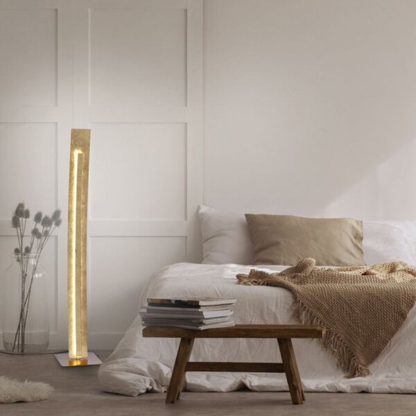 Elégant lampadaire LED blanc chaud 141 cm en feuille dor