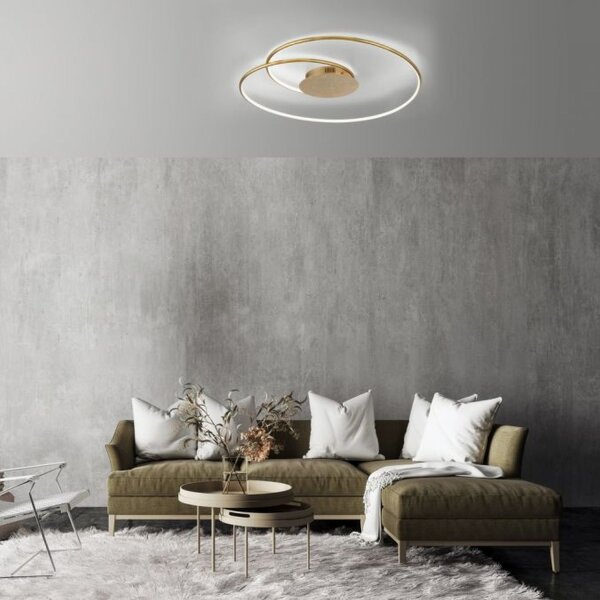 Plafonnier LED Anneaux lumineux en métal doré L:70 cm