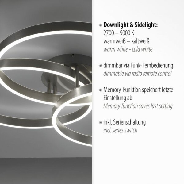 Lampe de plafonnier LED Anneaux Télécommande L:75 cm dimmable