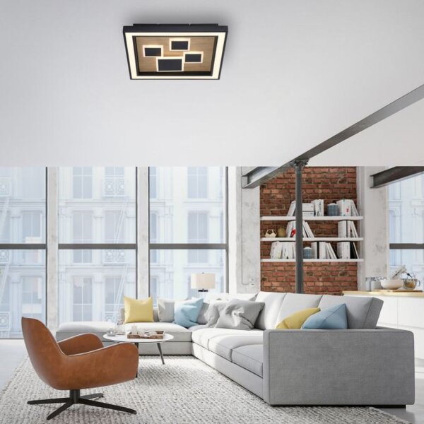 Plafonnier LED Bois Noir Interrupteur de série L:48 cm