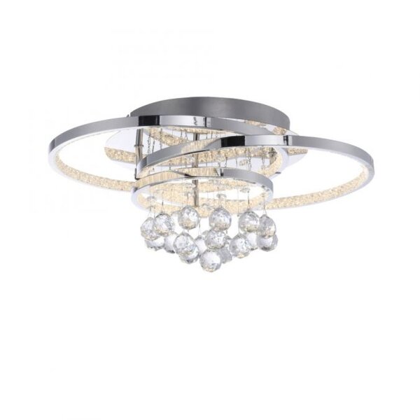 Lampe de plafonnier LED avec pendentif de cristal en chrome blanc chaud
