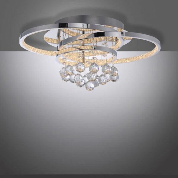 Lampe de plafonnier LED avec pendentif de cristal en chrome blanc chaud
