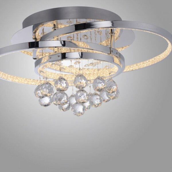 Lampe de plafonnier LED avec pendentif de cristal en chrome blanc chaud
