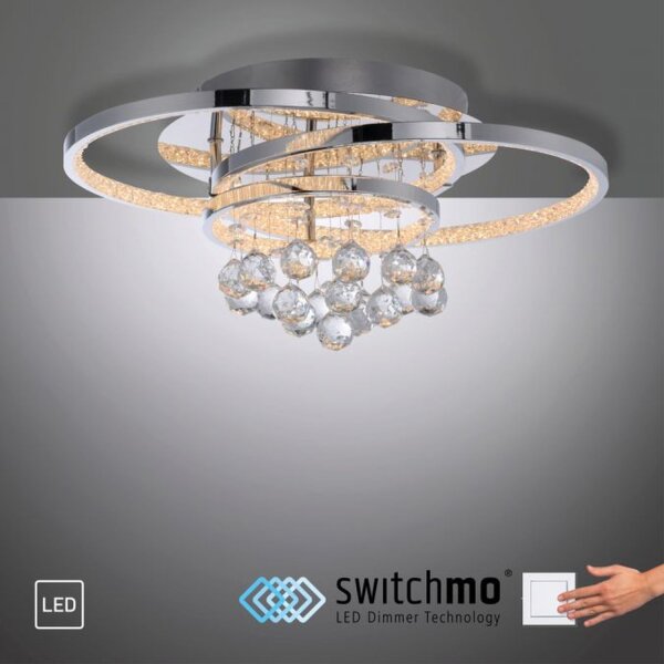 Lampe de plafonnier LED avec pendentif de cristal en chrome blanc chaud
