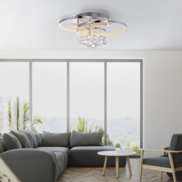 Lampe de plafonnier LED avec pendentif de cristal en chrome blanc chaud
