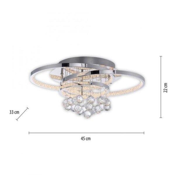 Lampe de plafonnier LED avec pendentif de cristal en chrome blanc chaud