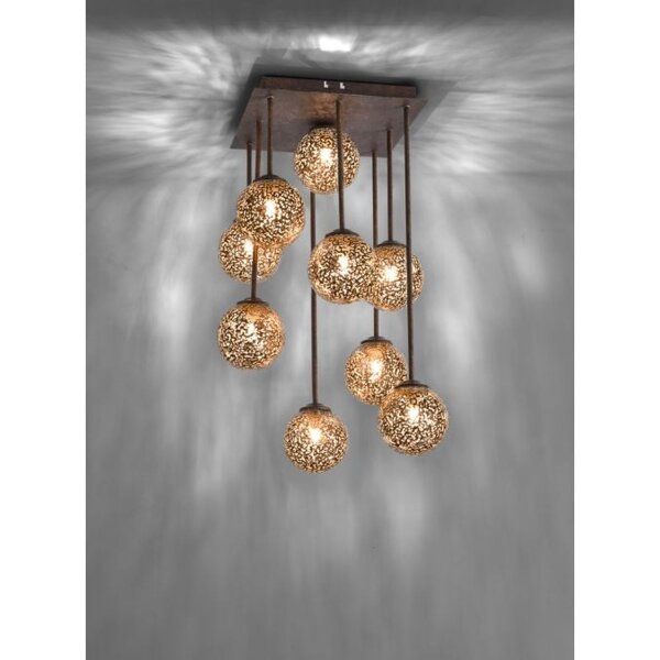 Lampe de plafonnier rustique métal G9 9 flammes boules or