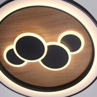 Lampe de plafonnier LED ronde bois noir interrupteur...