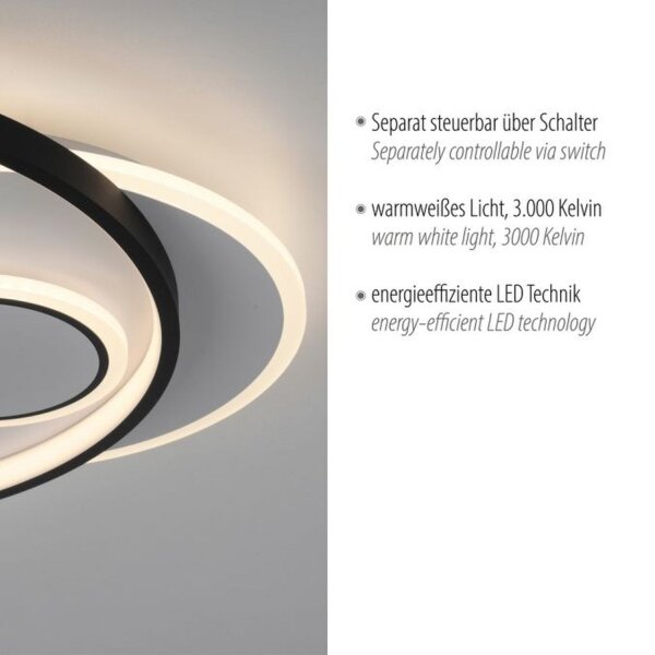 Lampe de plafonnier LED Anneaux Blanc Noir Blanc chaud 3000 K 27 W