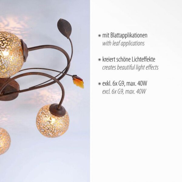 Lampe de plafonnier G9 L:68 cm Boules or Floral