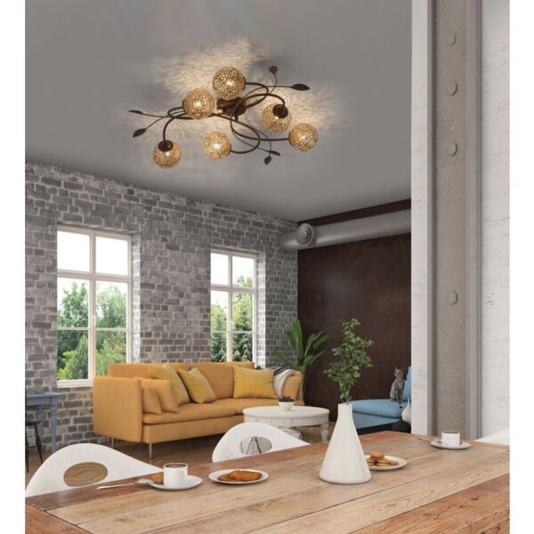 Lampe de plafonnier G9 L:68 cm Boules or Floral