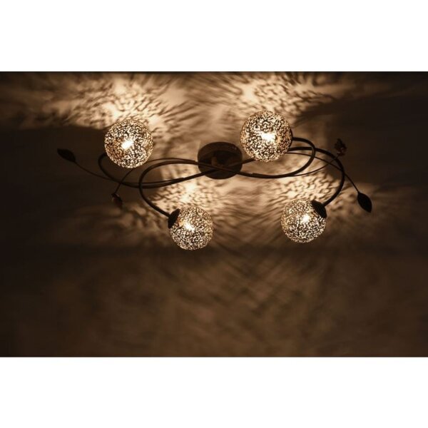 Plafonnier rustique G9 4 flammes boules or floral