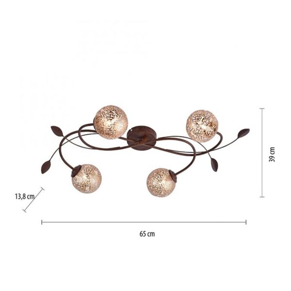 Plafonnier rustique G9 4 flammes boules or floral