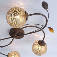 Plafonnier rustique G9 4 flammes boules or floral
