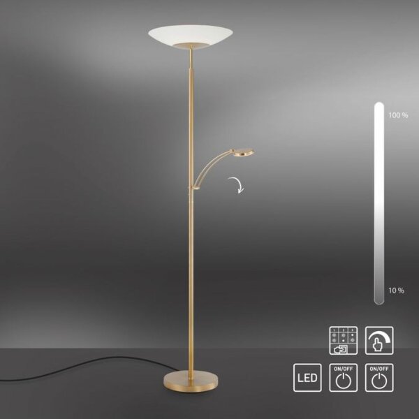 Lampadaire LED avec bras de lecture laiton verre 181 cm 3900 lm