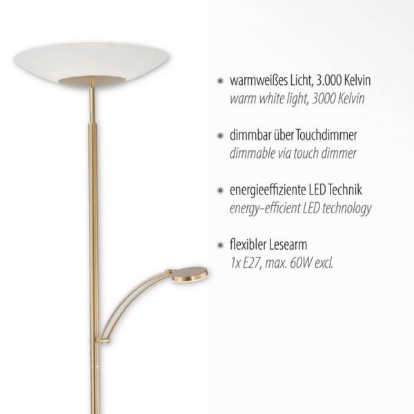 Lampadaire LED avec bras de lecture laiton verre 181 cm 3900 lm