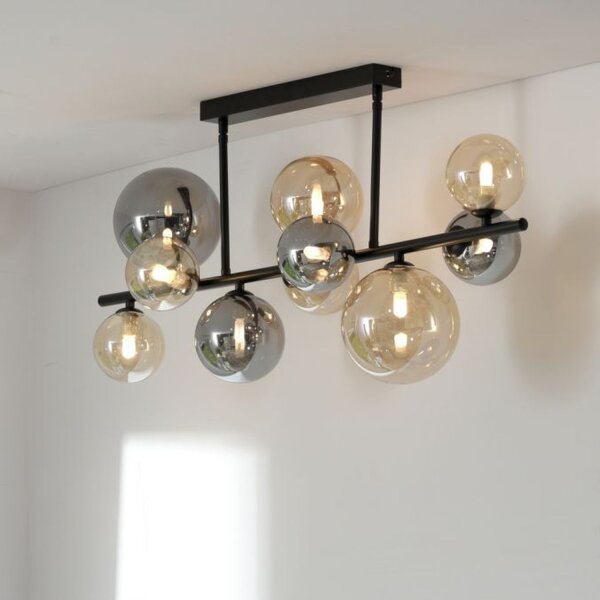 Lampe de plafonnier boules gris fumée ambre verre 85 cm G9