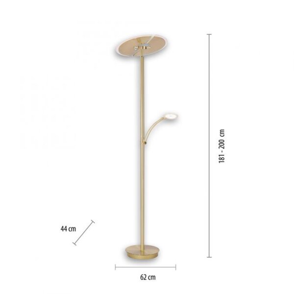 Lampadaire LED lampe de lecture en laiton verre 200 cm dimmable
