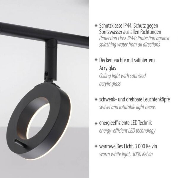 Spot de plafond LED flexible anthracite IP44 50 cm à faible éblouissement
