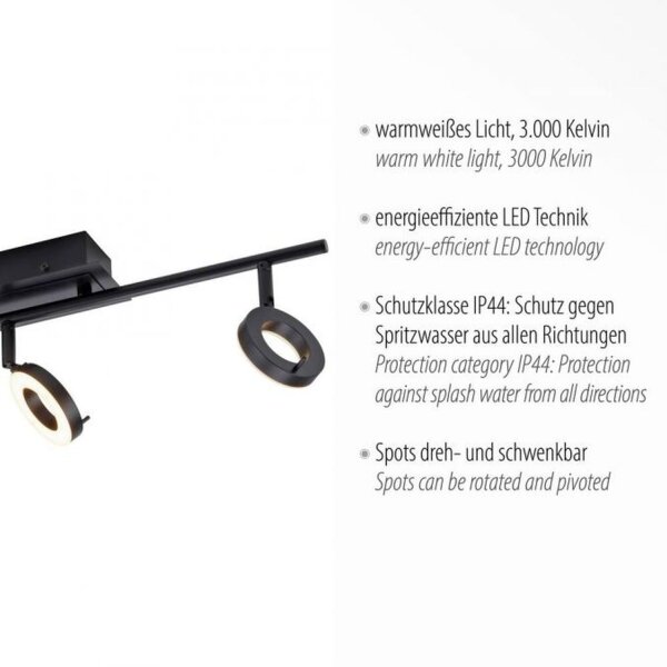Spot de plafond flexible à LED anthracite IP44 67 cm à faible éblouissement