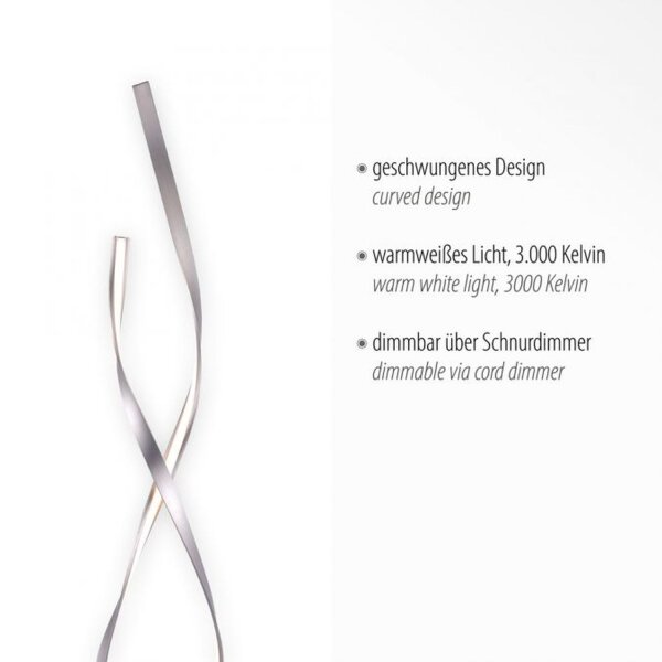 Lampadaire LED à intensité variable en argent 140 cm 3215 lm 26 W