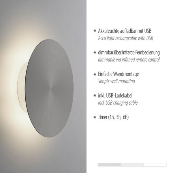 Applique murale à LED rechargeable Gris Télécommande variable Minuterie 1 W