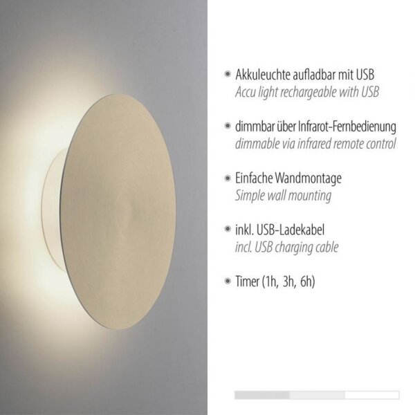 Applique murale LED rechargeable en laiton dimmable avec télécommande