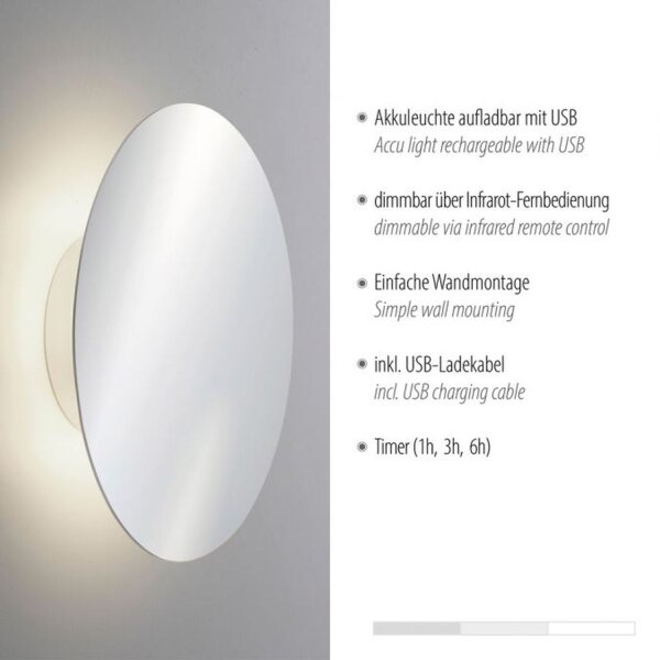 Applique murale LED rechargeable à intensité variable Télécommande 1 W en chrome