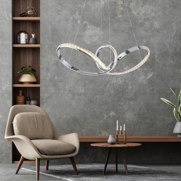 Lampe LED à suspendre en chrome dimmable 39 W L:94 cm élégante