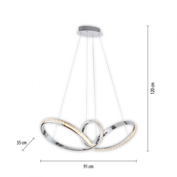 Lampe LED à suspendre en chrome dimmable 39 W L:94 cm élégante