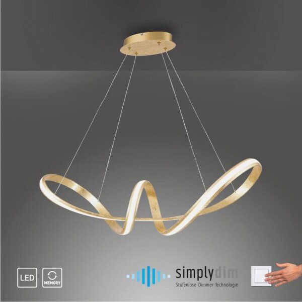 Suspension LED incurvée en or L:91 cm dimmable