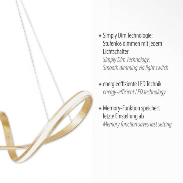 Suspension LED incurvée en or L:91 cm dimmable