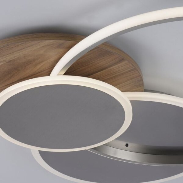 Lampe de plafonnier LED stylé anneaux en bois 6000 lm dimmable
