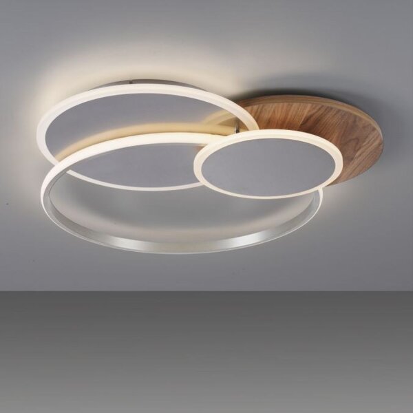 Lampe de plafonnier LED stylé anneaux en bois 6000 lm dimmable