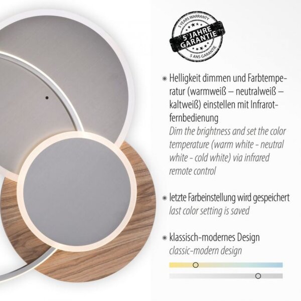 Lampe de plafonnier LED stylé anneaux en bois 6000 lm dimmable