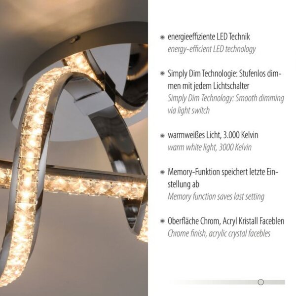 Lampe de plafonnier LED élégante en chrome dimmable 30 W L:65 cm