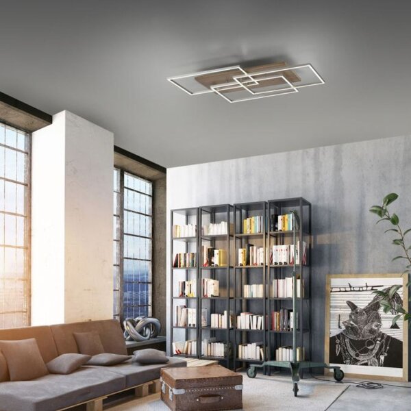 Confortable Lampe de plafonnier LED en bois L:82 cm 4320 lm dimmable