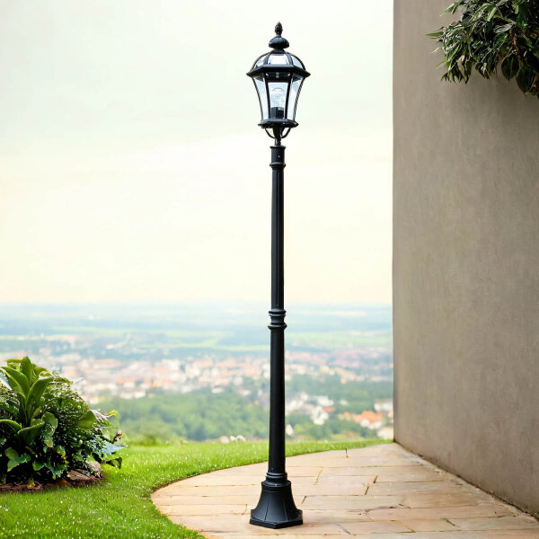 Elégant luminaire sur mât GWEN Noir Rustique 192cm chemin
