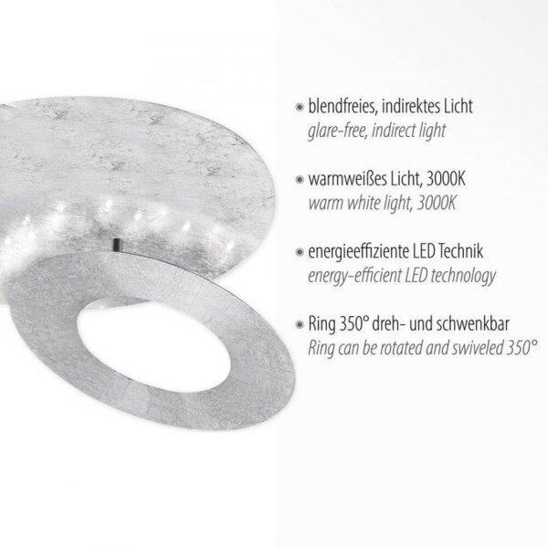 Plafonnier LED orientable Ø34 cm 6 W en feuille dargent