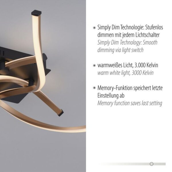 Lampe de plafonnier LED à intensité variable noir or L:78 cm 4220 lm